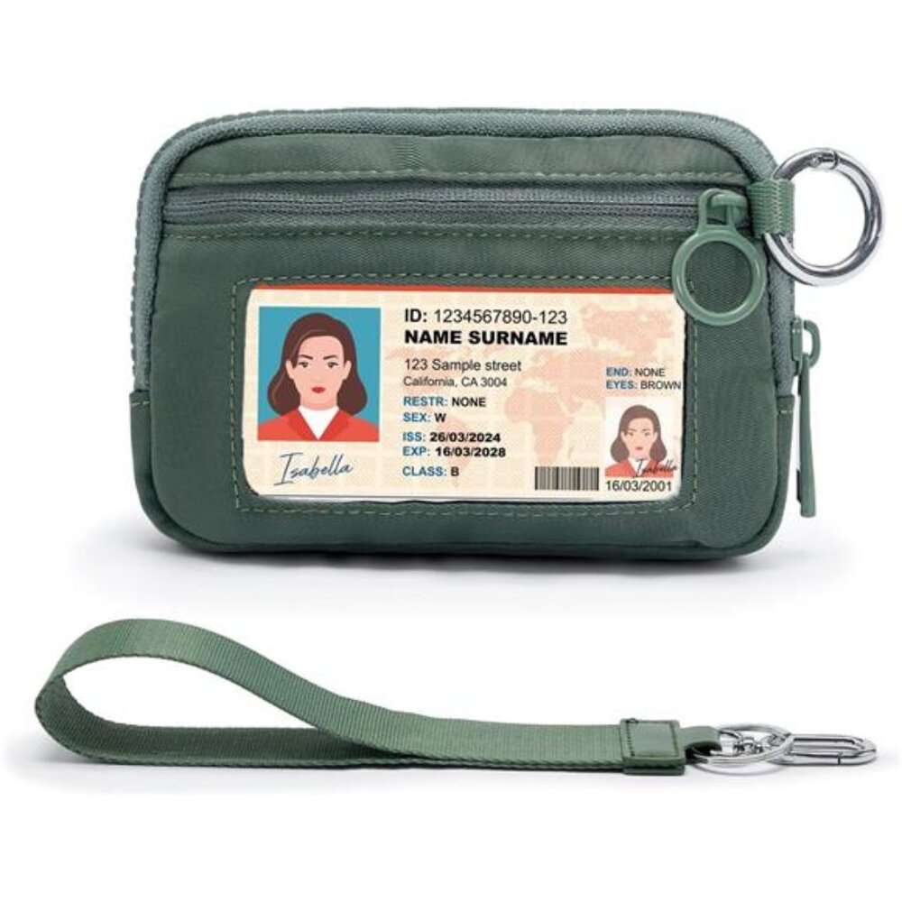 Womens Mini Wallet Keychain Card Case Coin Purse Zip ID Window Portable